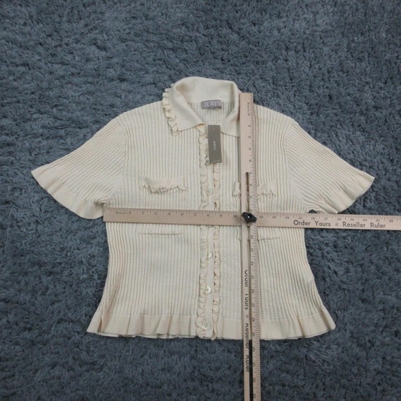 J Crew Sweater Womens Small Off White Short Sleeve Ruffle Cardigan Top NWT - Picture 2 of 11
